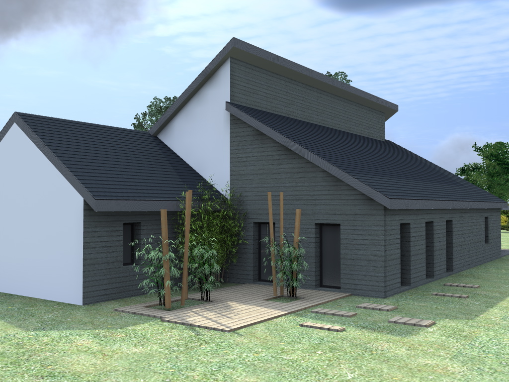 photo d'une Maison d'architecte en ossature bois 100% sur mesure avec un dojo pour Hej'France