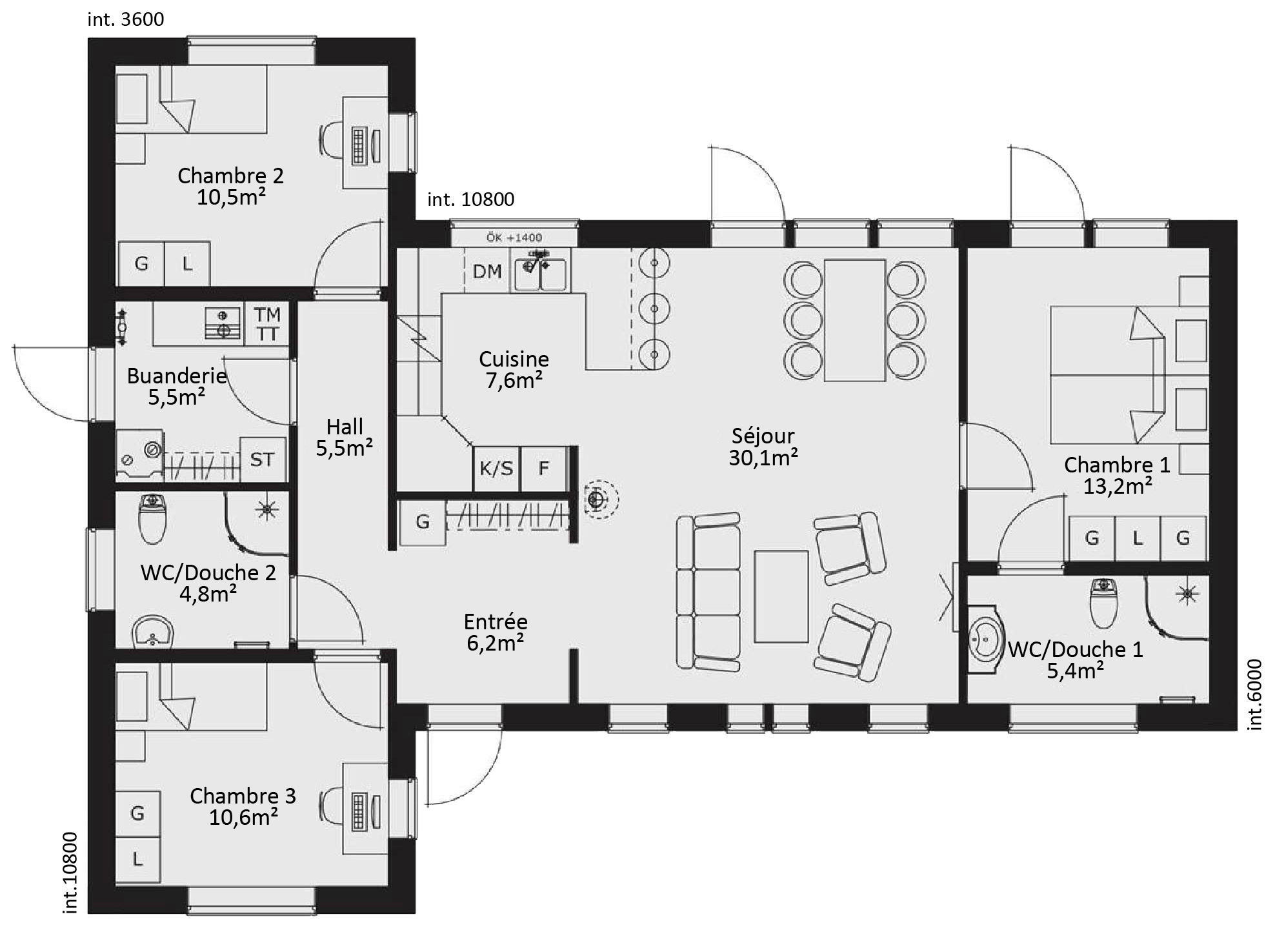 plan RDC Maison ossature bois suédoise basse consommation provenant du catalogue Hej France VastkustStugan