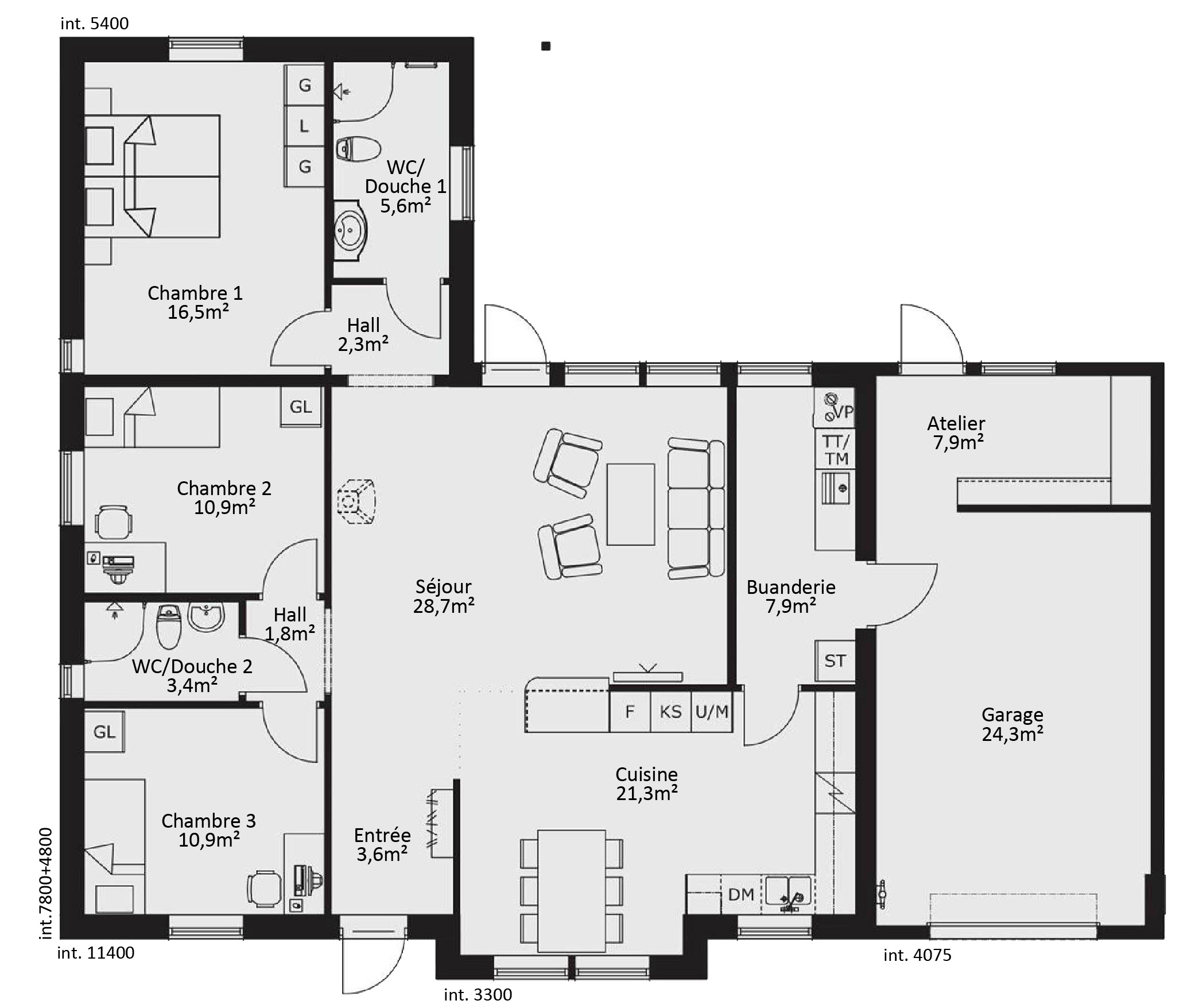 plan maison ossature bois 3 chambres