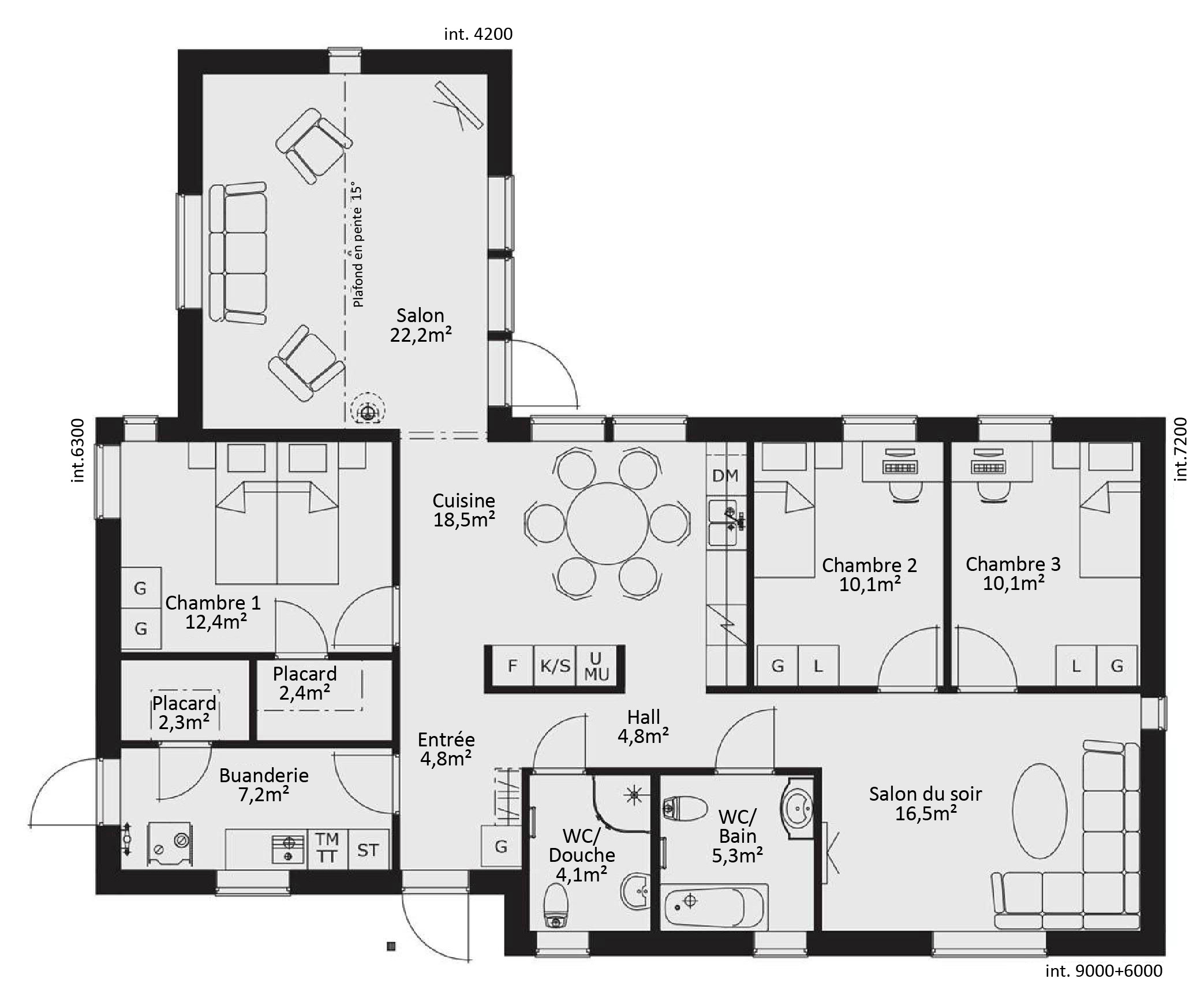 plan RDC Maison ossature bois suédoise basse consommation provenant du catalogue Hej France VastkustStugan