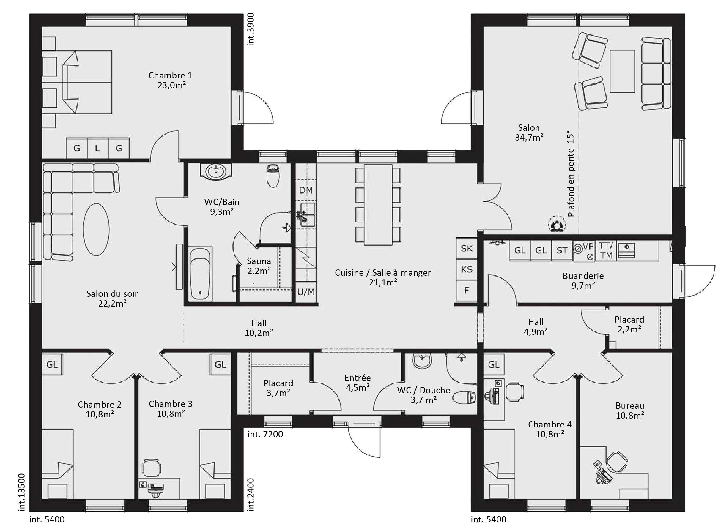 plan maison bois plain pied 160 villa