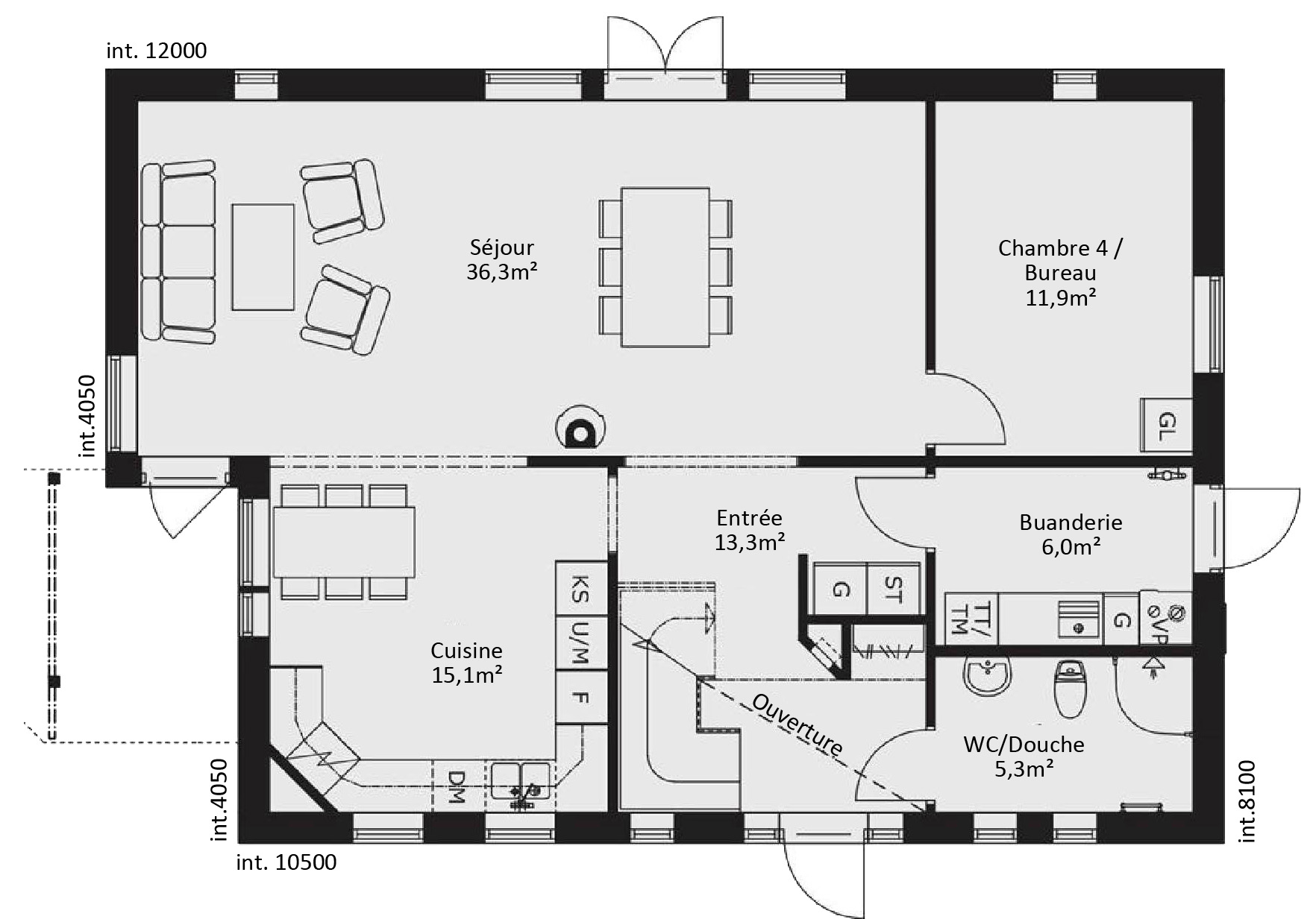 plan RDC Maison ossature bois suédoise basse consommation provenant du catalogue Hej France VastkustStugan