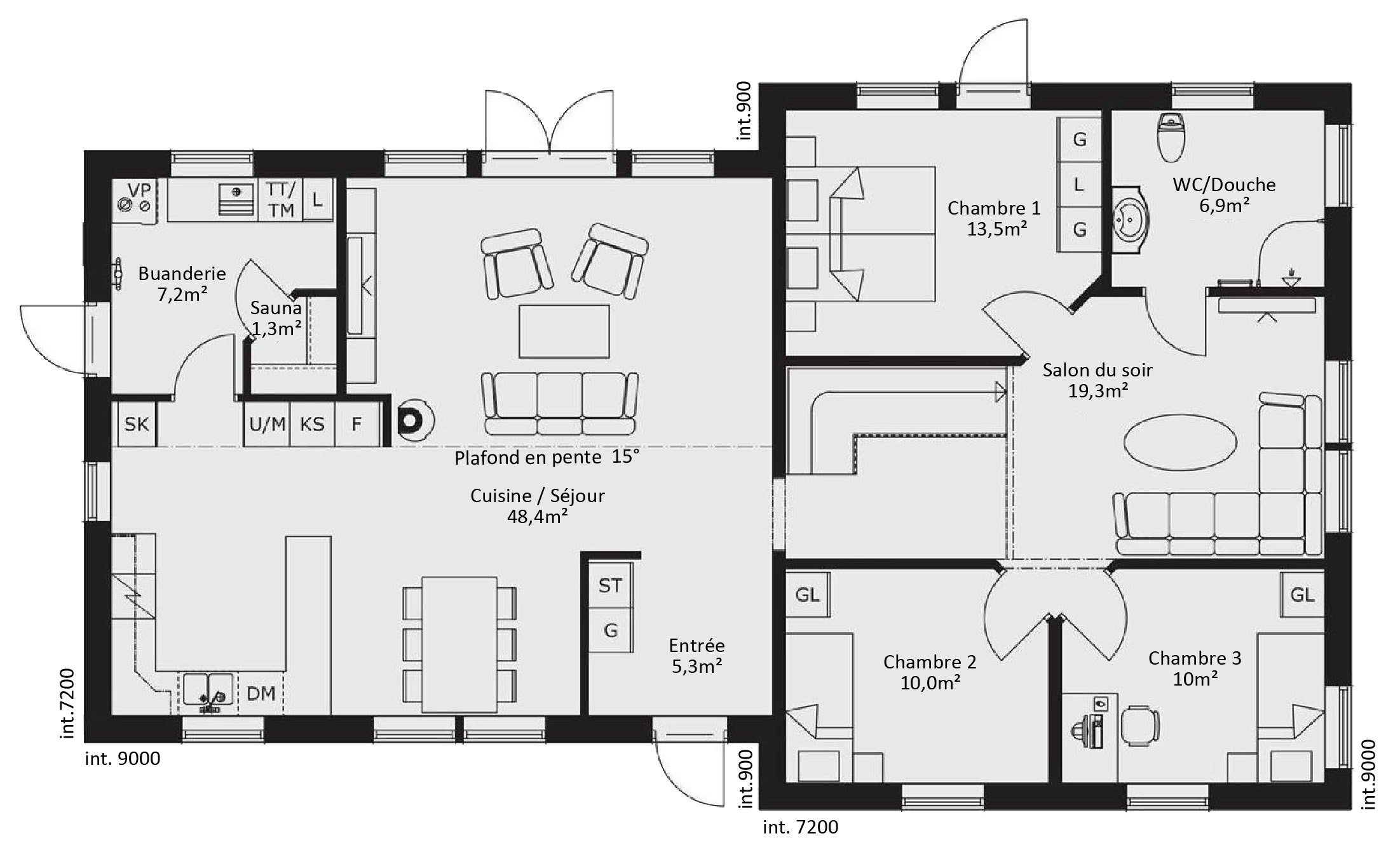 plan maison ossature bois plain pied