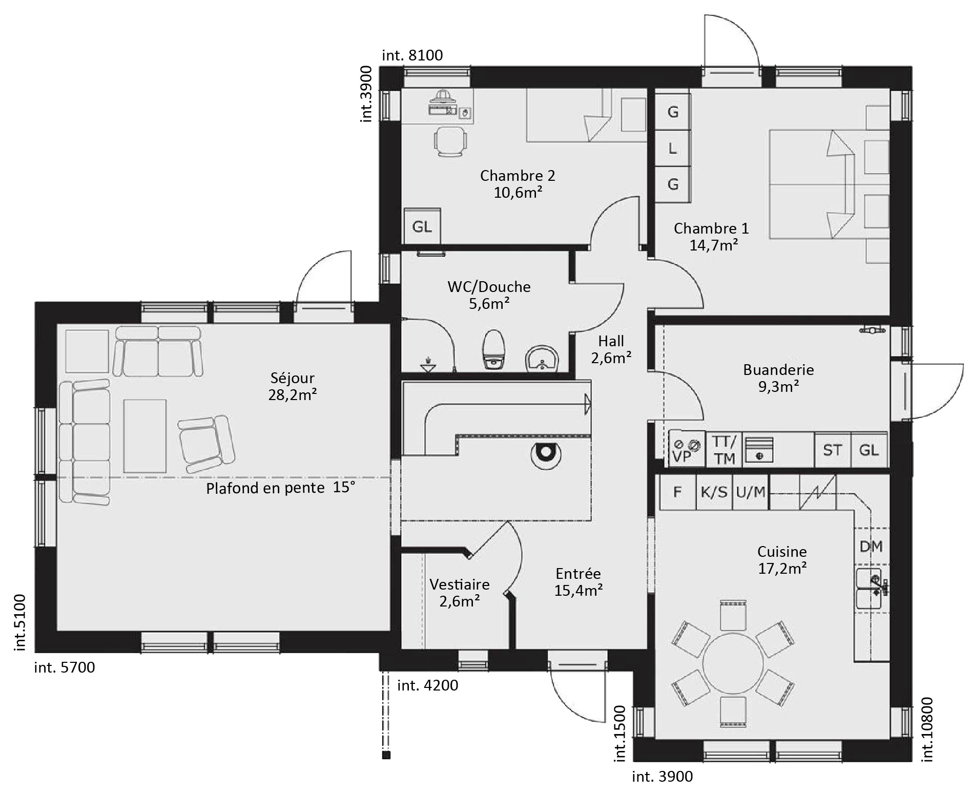 plan RDC Maison ossature bois suédoise basse consommation provenant du catalogue Hej France VastkustStugan