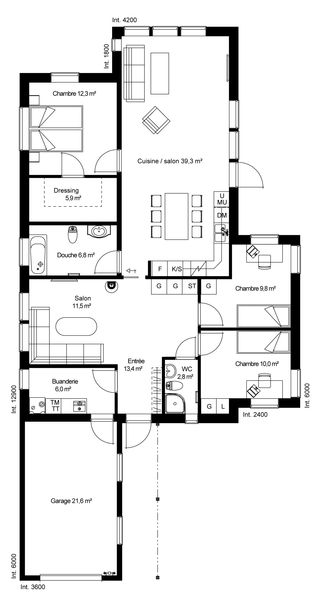 plan RDC Maison ossature bois suédoise basse consommation provenant du catalogue Hej France VastkustStugan