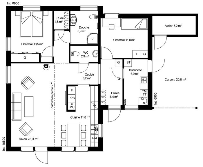 plan RDC Maison ossature bois suédoise basse consommation provenant du catalogue Hej France VastkustStugan