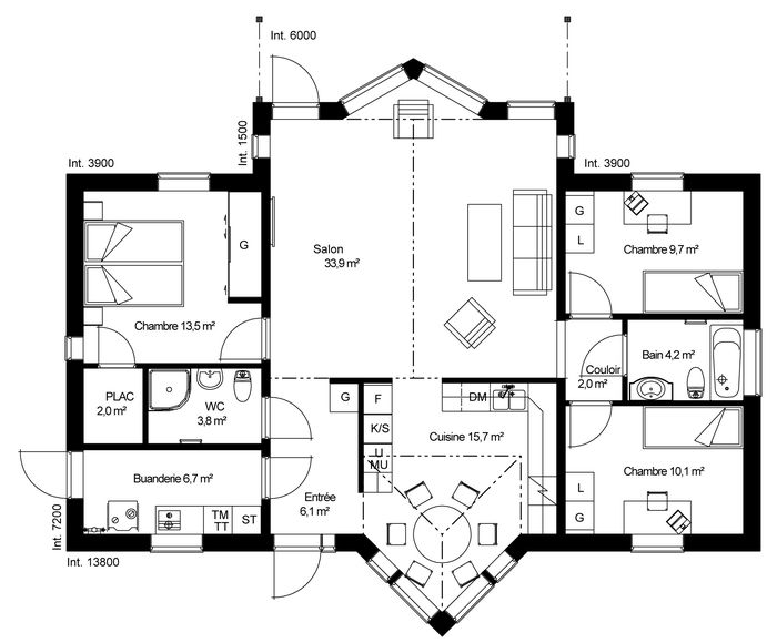 plan RDC Maison ossature bois suédoise basse consommation provenant du catalogue Hej France VastkustStugan