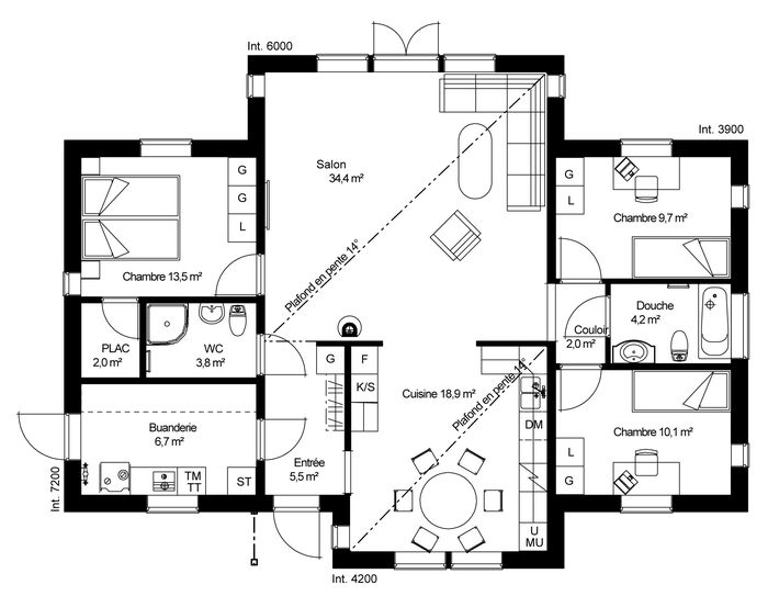 plan RDC Maison ossature bois suédoise basse consommation provenant du catalogue Hej France VastkustStugan