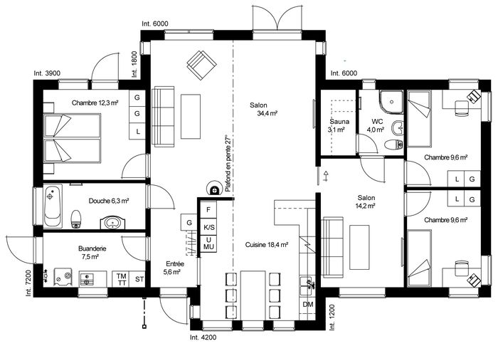 plan RDC Maison ossature bois suédoise basse consommation provenant du catalogue Hej France VastkustStugan