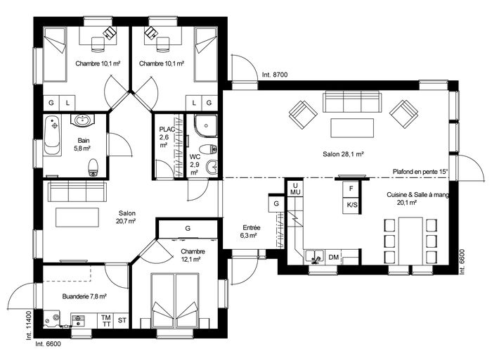 plan RDC Maison ossature bois suédoise basse consommation provenant du catalogue Hej France VastkustStugan