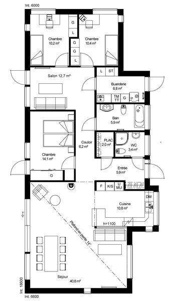 plan RDC Maison ossature bois suédoise basse consommation provenant du catalogue Hej France VastkustStugan