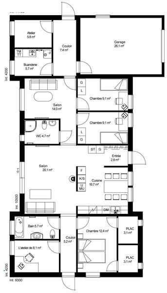 plan RDC Maison ossature bois suédoise basse consommation provenant du catalogue Hej France VastkustStugan