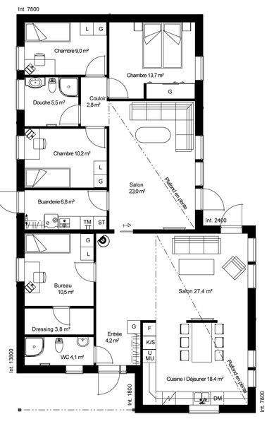 plan RDC Maison ossature bois suédoise basse consommation provenant du catalogue Hej France VastkustStugan