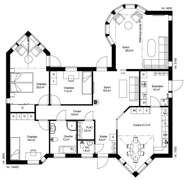 plan RDC Maison ossature bois suédoise basse consommation provenant du catalogue Hej France VastkustStugan