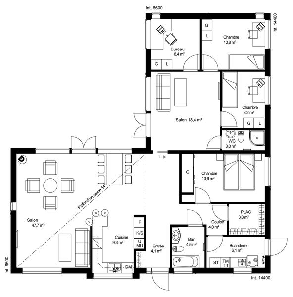 plan RDC Maison ossature bois suédoise basse consommation provenant du catalogue Hej France VastkustStugan