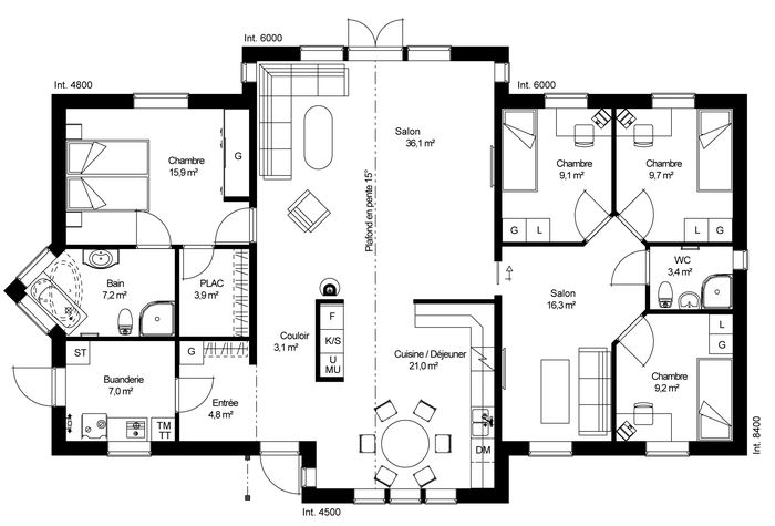 plan RDC Maison ossature bois suédoise basse consommation provenant du catalogue Hej France VastkustStugan