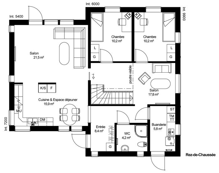 plan RDC Maison ossature bois suédoise basse consommation provenant du catalogue Hej France VastkustStugan