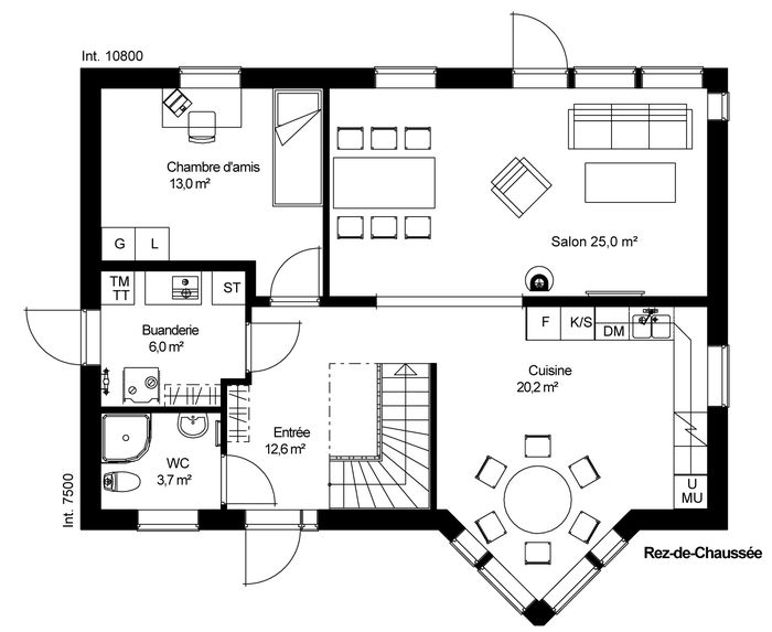 plan RDC Maison ossature bois suédoise basse consommation provenant du catalogue Hej France VastkustStugan