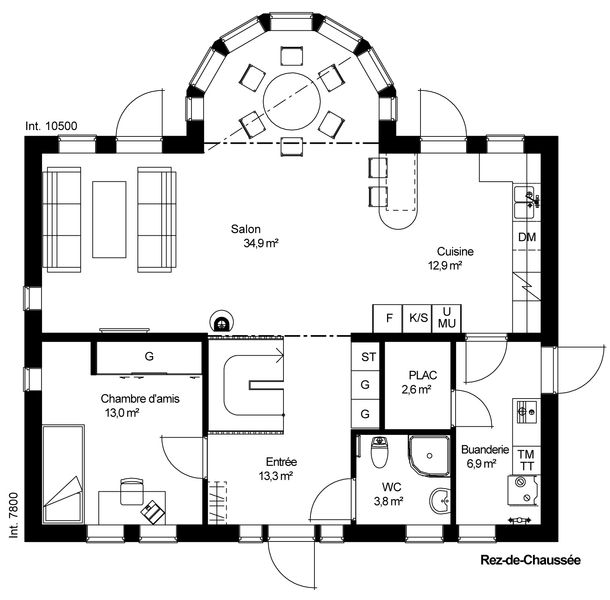 plan RDC Maison ossature bois suédoise basse consommation provenant du catalogue Hej France VastkustStugan