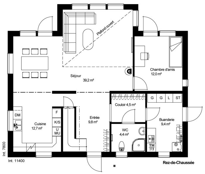 plan RDC Maison ossature bois suédoise basse consommation provenant du catalogue Hej France VastkustStugan