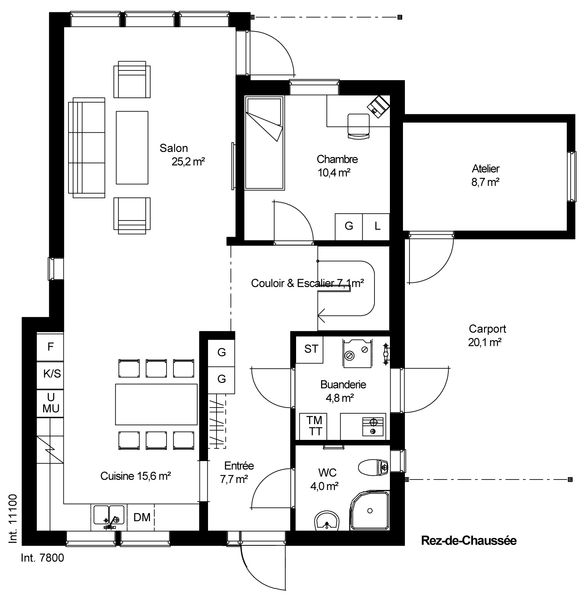 plan RDC Maison ossature bois suédoise basse consommation provenant du catalogue Hej France VastkustStugan