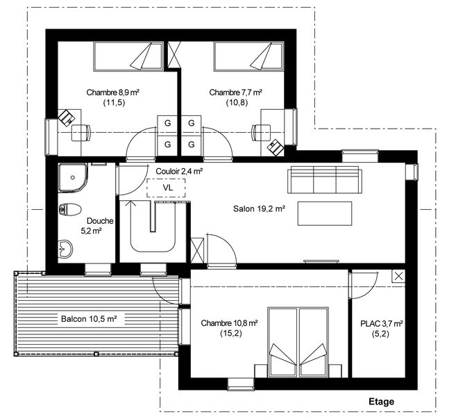 plan Maison ossature bois suédoise étage BBC et haute qualité provenant du catalogue Hej France VastkustStugan