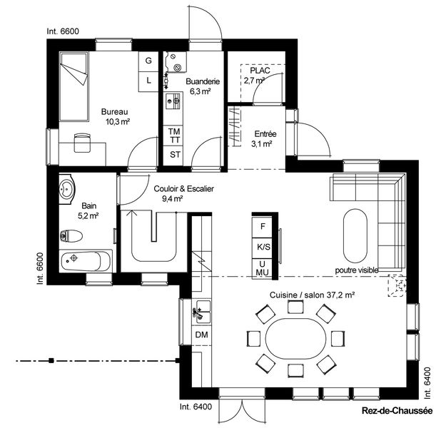 plan RDC Maison ossature bois suédoise basse consommation provenant du catalogue Hej France VastkustStugan