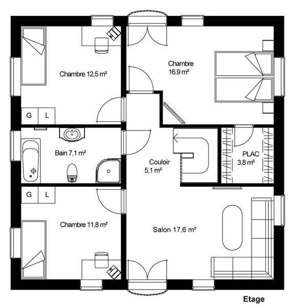 plan Maison ossature bois suédoise étage BBC et haute qualité provenant du catalogue Hej France VastkustStugan