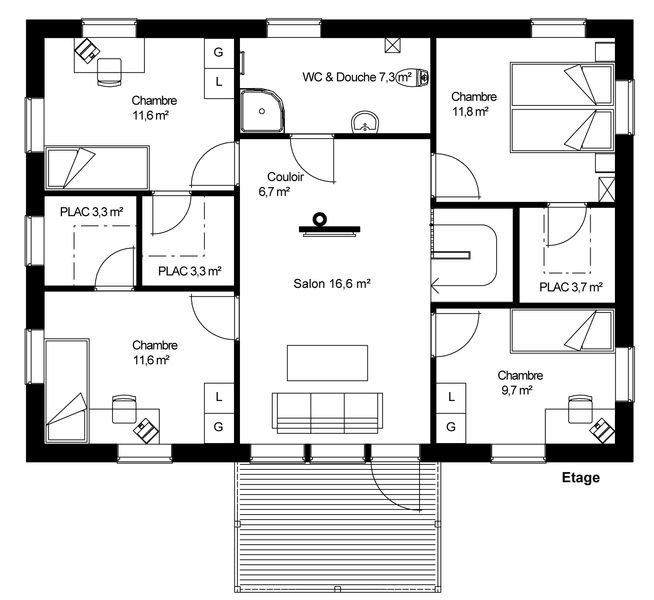 plan Maison ossature bois suédoise étage BBC et haute qualité provenant du catalogue Hej France VastkustStugan