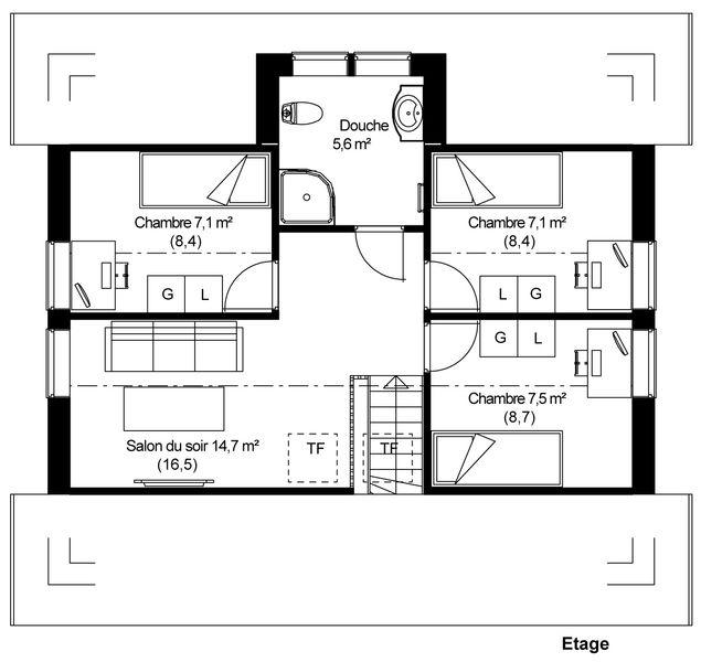plan Maison ossature bois suédoise étage BBC et haute qualité provenant du catalogue Hej France VastkustStugan