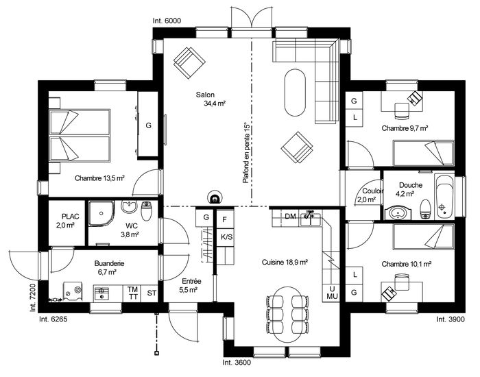 plan RDC Maison ossature bois suédoise basse consommation provenant du catalogue Hej France VastkustStugan